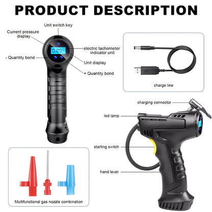 Portable Air Compressor 5200mAh – Wireless Rechargeable Tire Inflator with Digital Pressure Gauge for Car, Bicycle & Ball, Auto Shut-Off