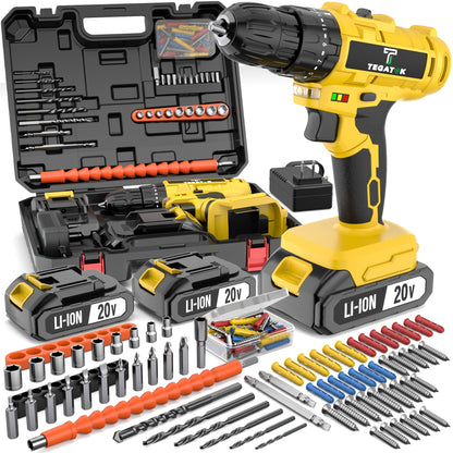 Cordless Drill Set 20V - Tegatok Impact Drill Kit with 45Nm Torque, 23-Speed Settings, LED Light