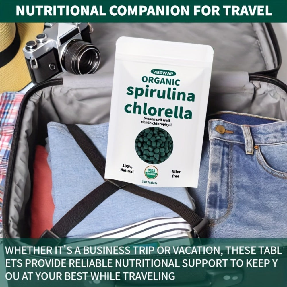 Organic Chlorella & Spirulina Tablets 720 Count, 4 Month Supply, 50/50 Superfood Blend, Cracked Cell Wall