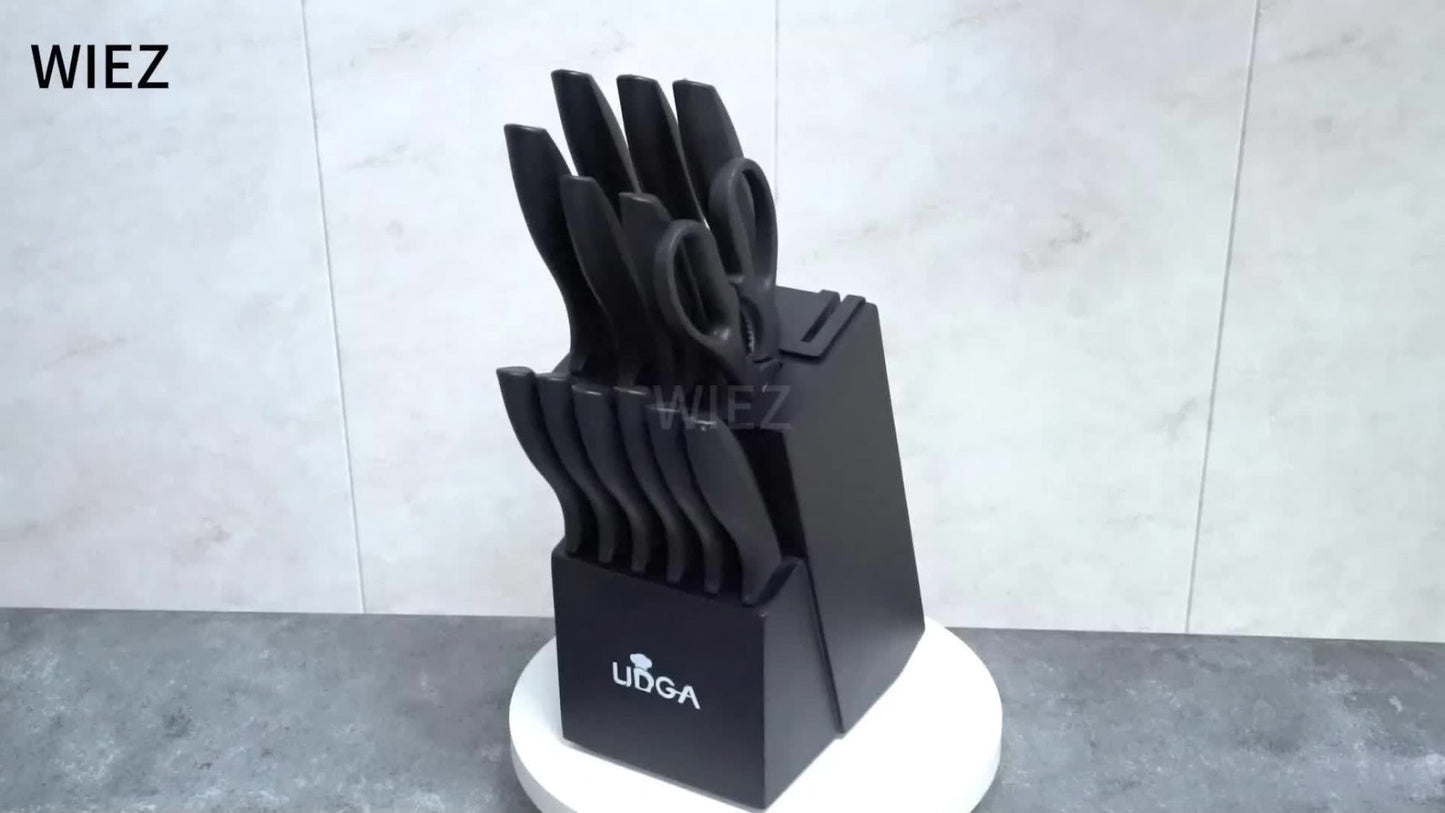 Stainless Steel Kitchen Knife Set Chef Knife Damascus Black Knife Block for Home Cooking, Dining and Outdoor Meals