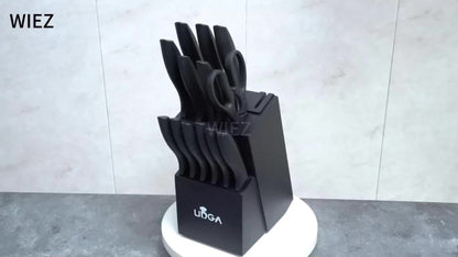 Stainless Steel Kitchen Knife Set Chef Knife Damascus Black Knife Block for Home Cooking, Dining and Outdoor Meals