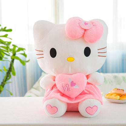 Hello Kitty Stuffed Animal Plush Doll Officially Licensed Sanrio, Pink White KT Cat Cuddly Plush with Hugging Heart