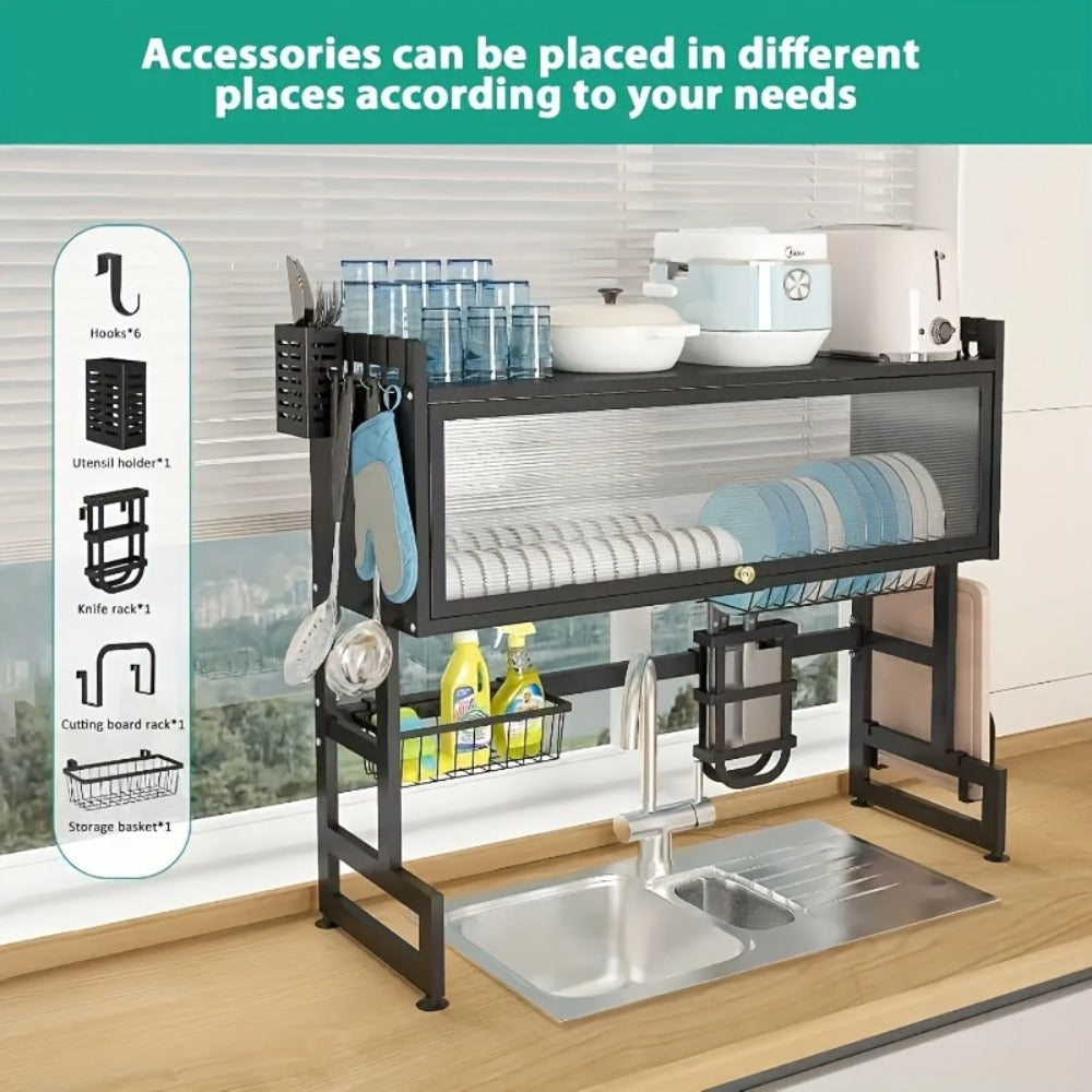 Dish Drying Rack Multi-Layer Kitchen Countertop Organizer – Dust-Free Drainer for Plates Bowls Utensils