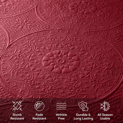 Floral-Pattern Three-Piece Bedspread Set in 16 Colors with Twin, Queen, King and California King Sizes