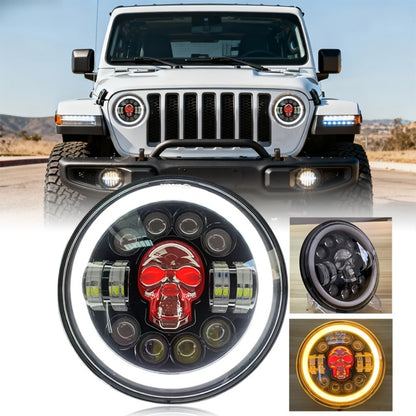 7 Inch Motorcycle LED Headlight Skull Ghost Design – Colorful Demon Eye Round Head Lamp, Custom Car Headlight Modification Front Light