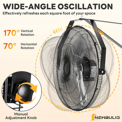 Wall Mount Fan 18/20 Inch Metal High Velocity 3-Speed Oscillating Industrial Fan 3000CFM for Entryways, Bedrooms and Living Spaces