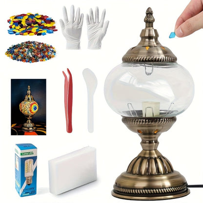 Moroccan Table Lamp Handmade DIY Turkish Lamp Dimmable Glass Metal Brass Bohemian Bedside for Entryways, Bedrooms and Living Spaces