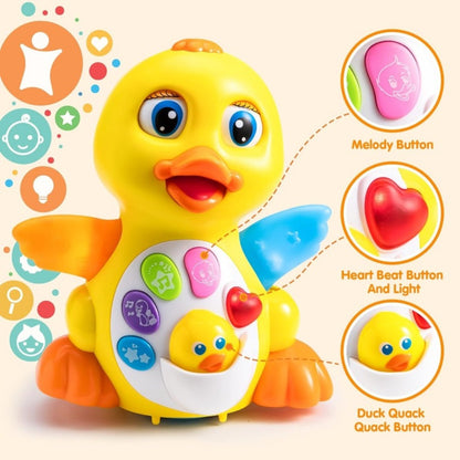 Musical Walking Duck Toy with Five Front Buttons, Flashing Wings and Rotating Wheel Base Pictured