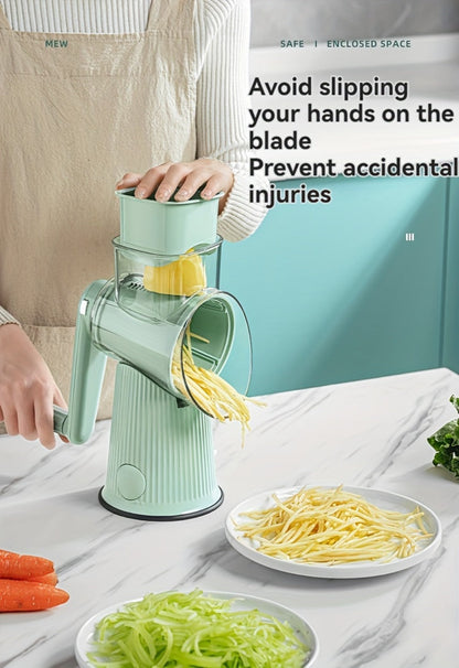 Rotary Cheese Grater with Interchangeable Blades, 5-in-1 Manual Vegetable Slicer Shredder Set, Suction Cup Base