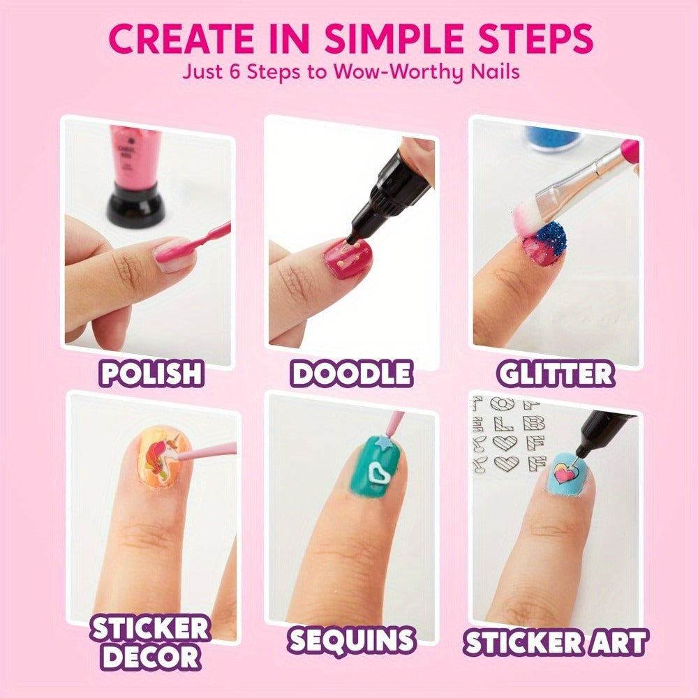 Kids Nail Art Kit for Girls, Nail Polish Set with Glitter Stickers & Sequins 220+ Designs for Home and Salon Manicures