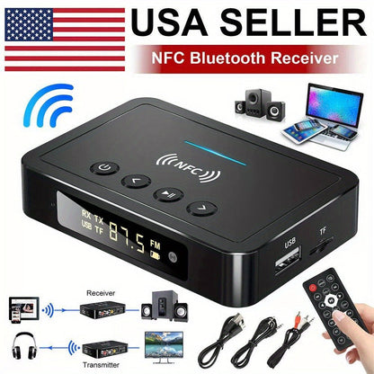 Bluetooth Transmitter Receiver 2-in-1 Wireless Audio Adapter with 3.5mm AUX NFC Input to Dual RCA Output