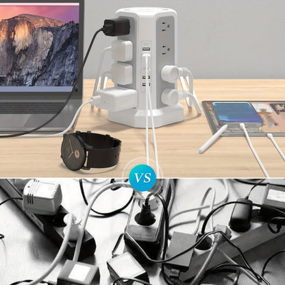PD18W USB-C Power Strip Tower 21-in-1, 16 AC Outlets & 5 USB Ports, 1500J Surge Protector, Angled Flat Plug
