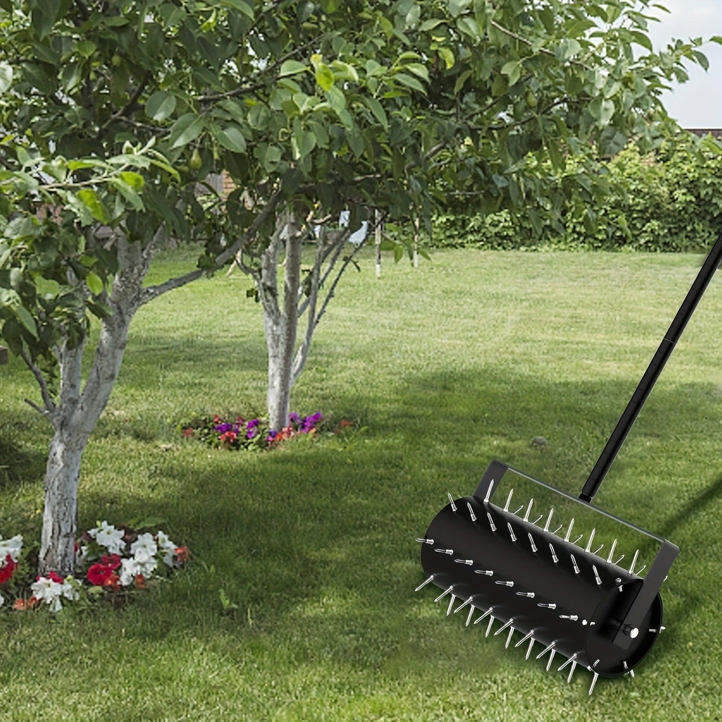 Lawn Punch Aerator 17" Heavy-Duty Metal Roller with Bearing Design, 60" Long Handle for Effortless Weeding & Aeration