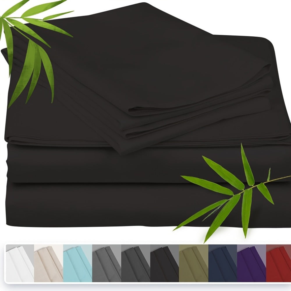 Bamboo Cooling Bed Sheet Set 3 Piece 100% Bamboo Fiber Fitted Sheet with Pillowcases – Deep Pocket Breathable Cool Sheets for Hot Sleepers