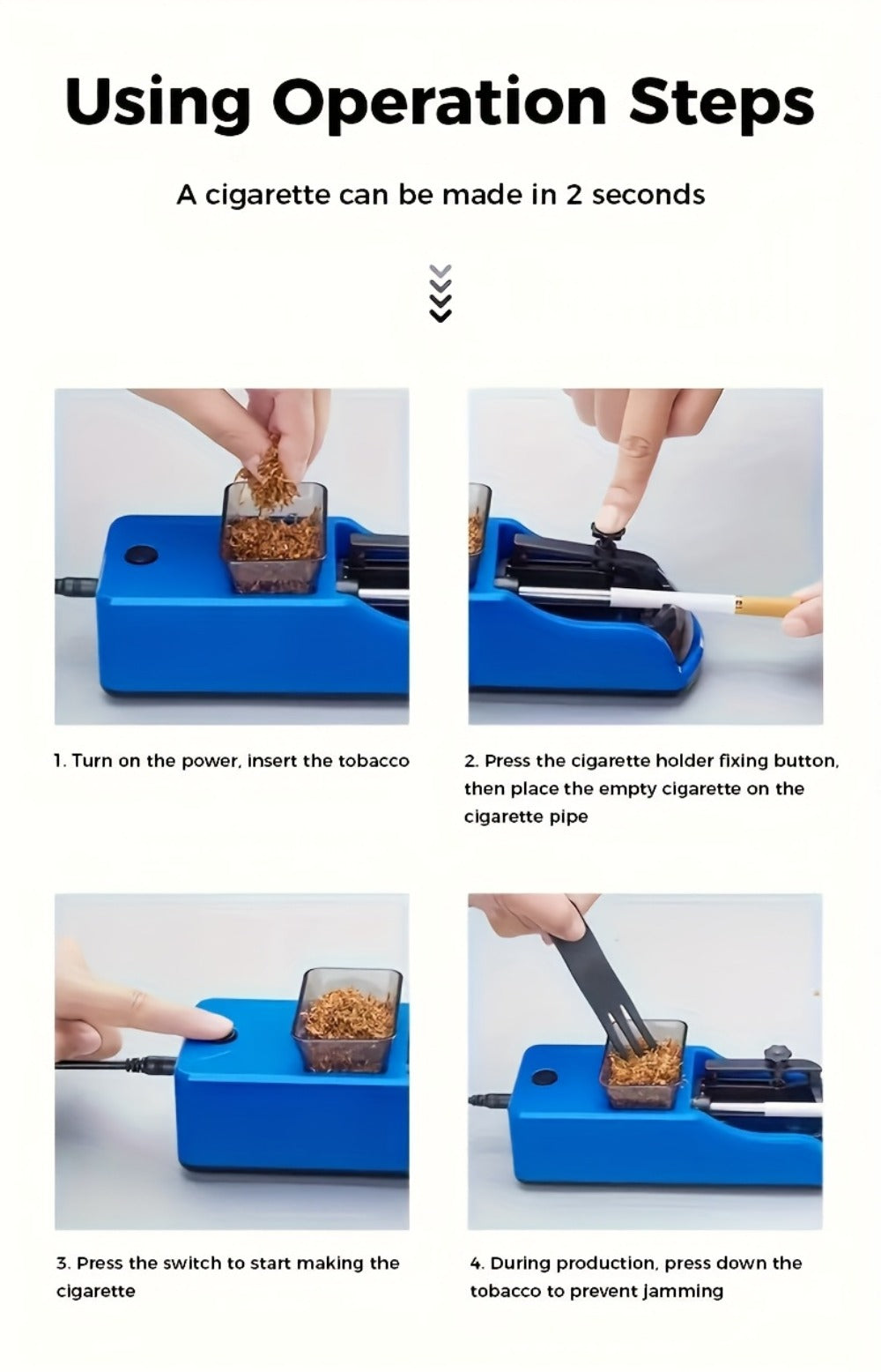 Electric Cigarette Rolling Machine USB Rechargeable Cigarette Roller 2-Second Rapid Roll High for Entryways, Bedrooms and Living Spaces