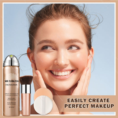 Full Coverage Liquid Foundation Airspray Kit Buildable Formula 6 Shades – Natural Beige Nude Porcelain Tan Medium Natural Satin Finish