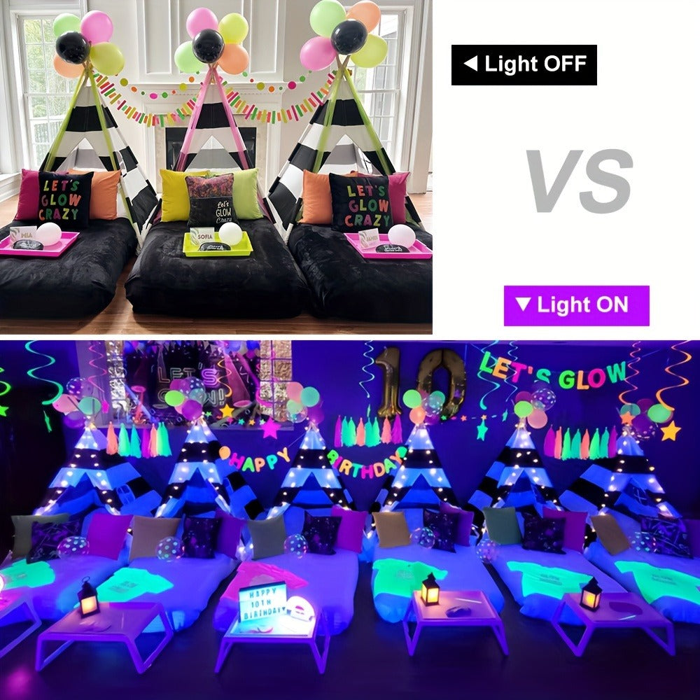 UV Black Light Bars & Strips 8-Piece Set, 385-400nm USB Powered 5V LED Blacklight for Glow Party