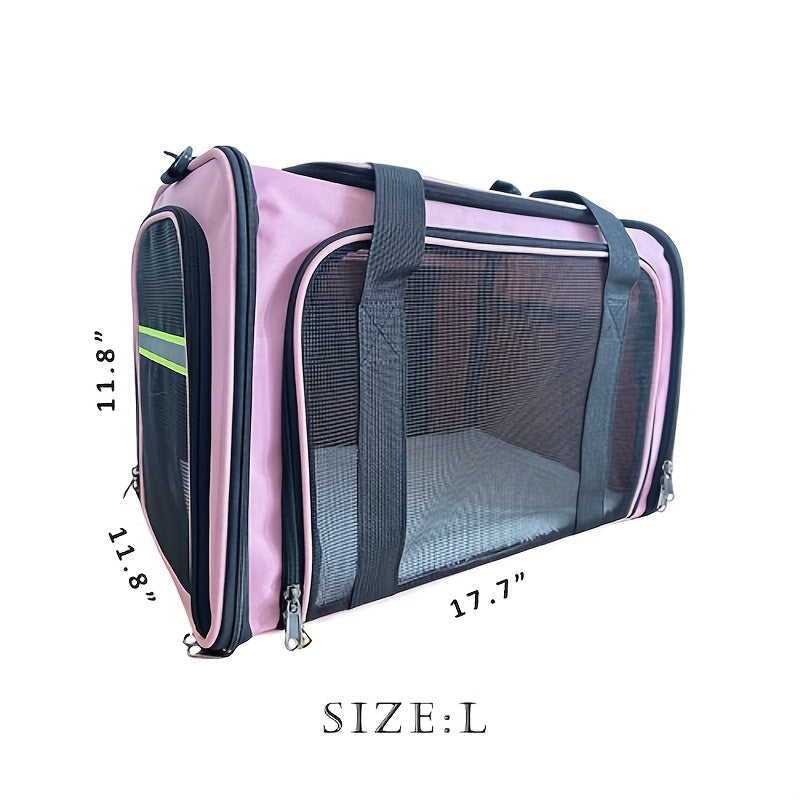 Compact Soft-Sided Pet Carrier with Mesh Panels, Shoulder Strap and Four Pink, Black or Grey Options