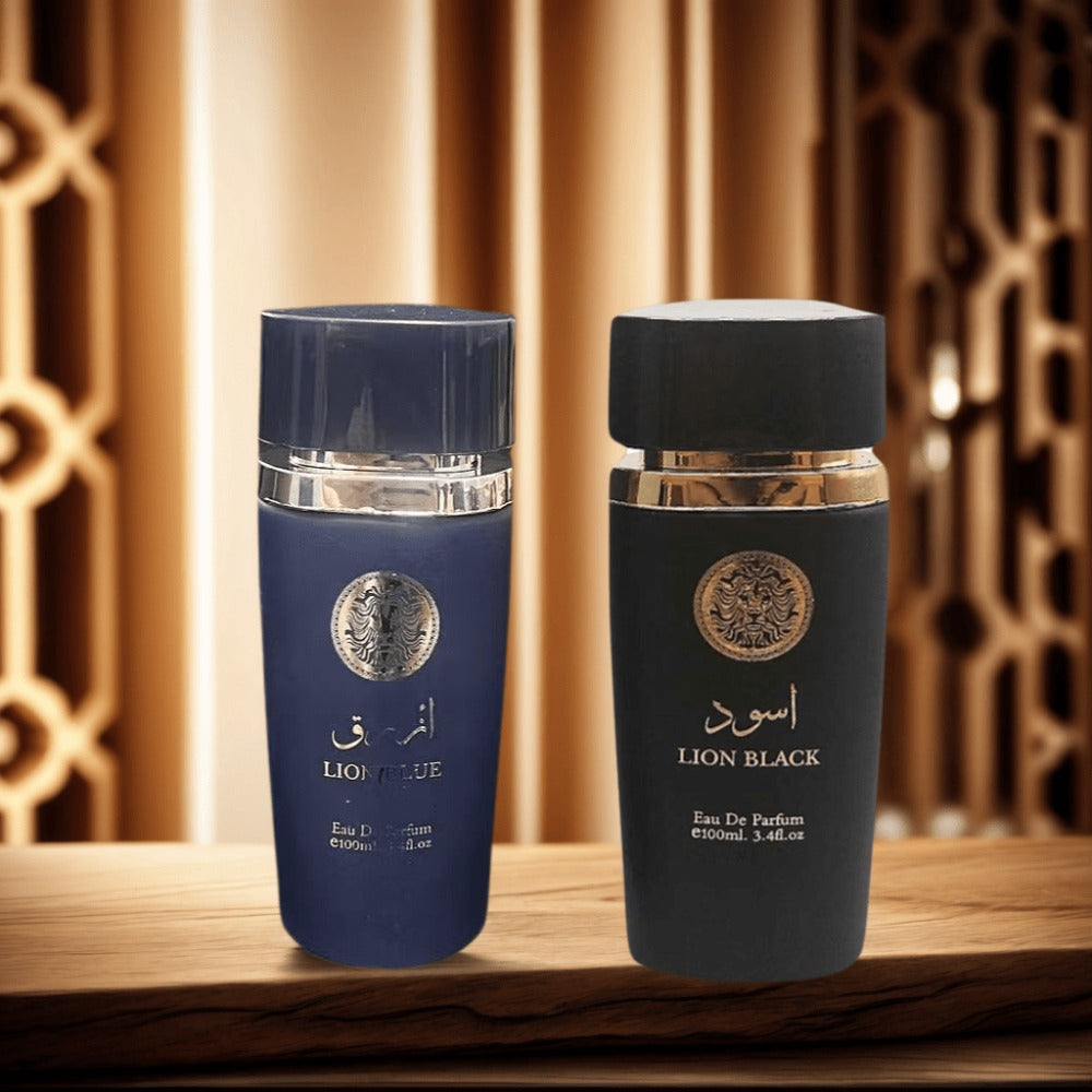 Two-Bottle Men's Perfume Set with 3.4 fl oz Labels, Blue and Black Sprays in One Checkout Set