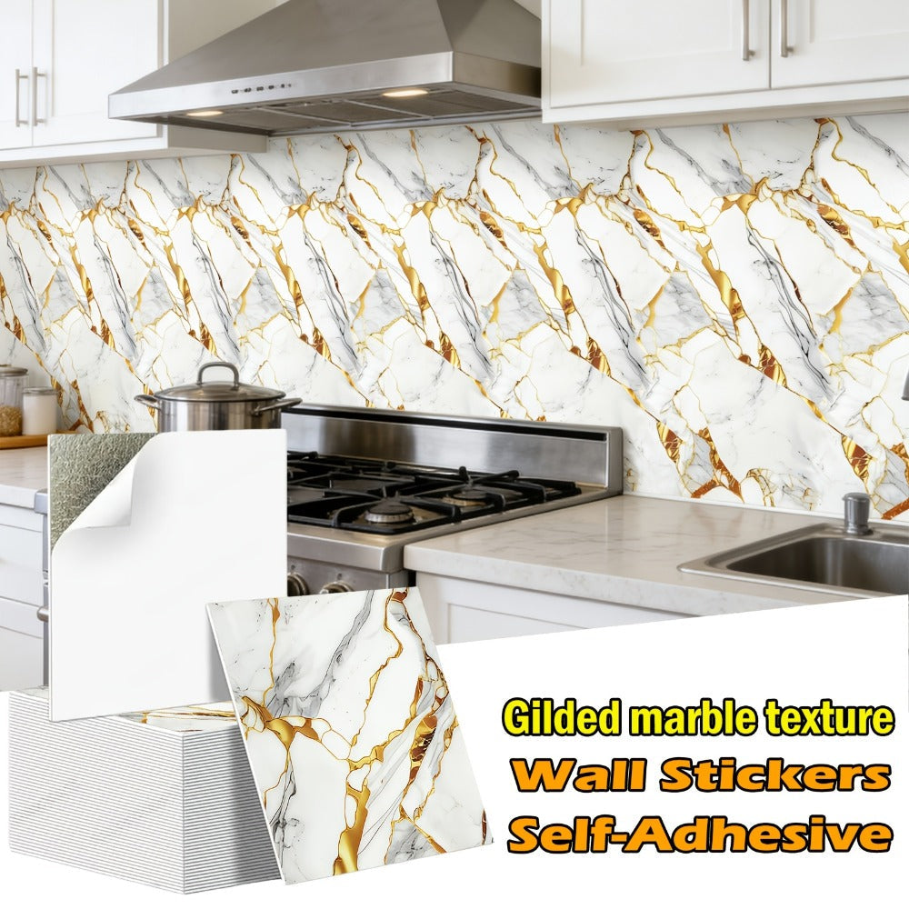 Peel and Stick Wall Tiles 50/100pcs – PVC Marble Self-Adhesive Vinyl Panels for Bathroom Shower Kitchen Living Room TV Backdrop