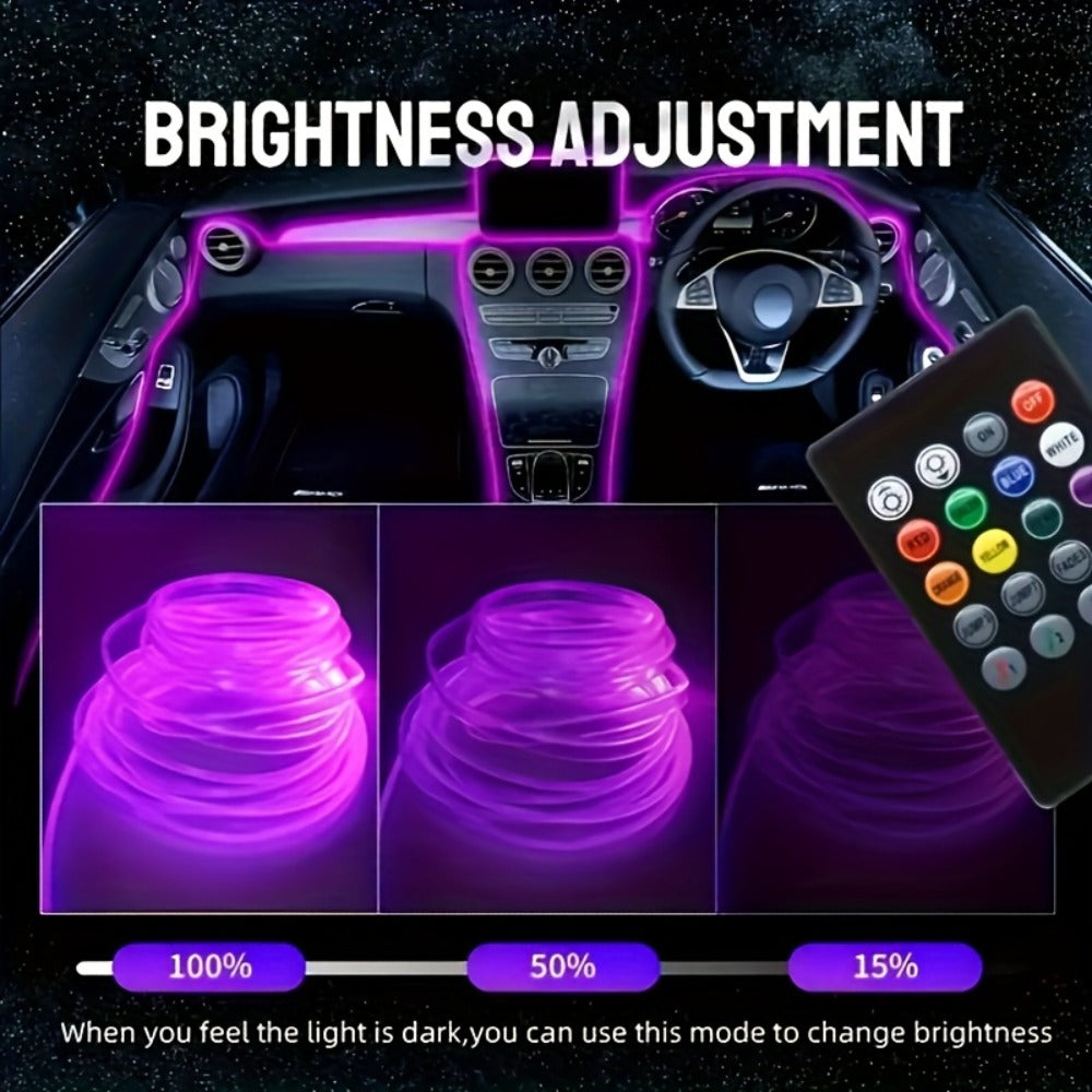 Car Interior Ambient Light Strip with 3 m / 118-Inch Label, Seven Pictured Colors, App Control and USB Plug
