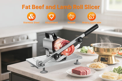 Manual Meat Slicer, Stainless Steel Food Slicer with Adjustable Thickness, Sharp 430 Steel Blade for Slicing Frozen Meat