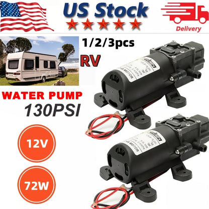 12V Self-Priming Water Pump 130PSI – High Pressure Portable Electric Pump for Car Wash, RV, Camper Van & Water Pressurization (1/2/3 Pack)
