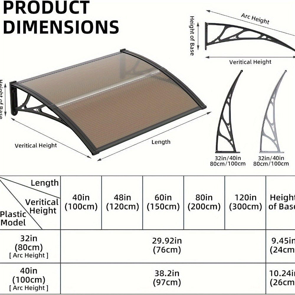 Polycarbonate Window Awning Door Canopy - UV Rain Snow Sun Protection Overhang for Doorways, Patio & Windows