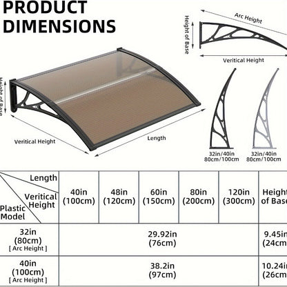 Polycarbonate Window Awning Door Canopy - UV Rain Snow Sun Protection Overhang for Doorways, Patio & Windows
