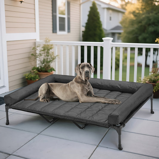 Elevated Dog Bed with Cooling Mesh & Removable Bolster Pillow Top Mat – Raised Dog Cot Bed, No-Slip Feet, Breathable Dog Sofa Bed for Indoor
