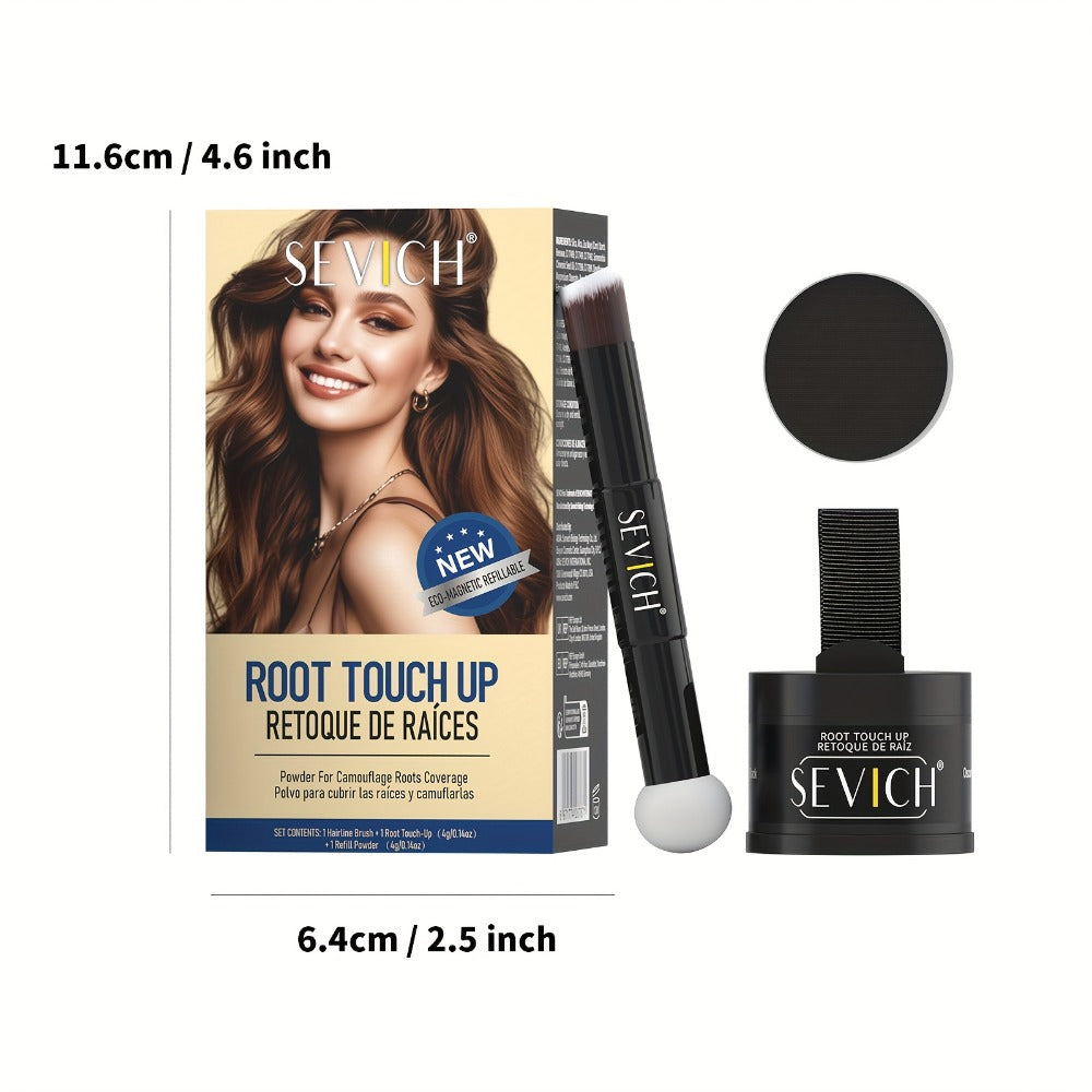 Hairline Powder Root Touch-Up Kit with Refill & Brush – Waterproof Instant Grey Hair Concealer Fills Sparse Hairline Bald Spots Eyebrow