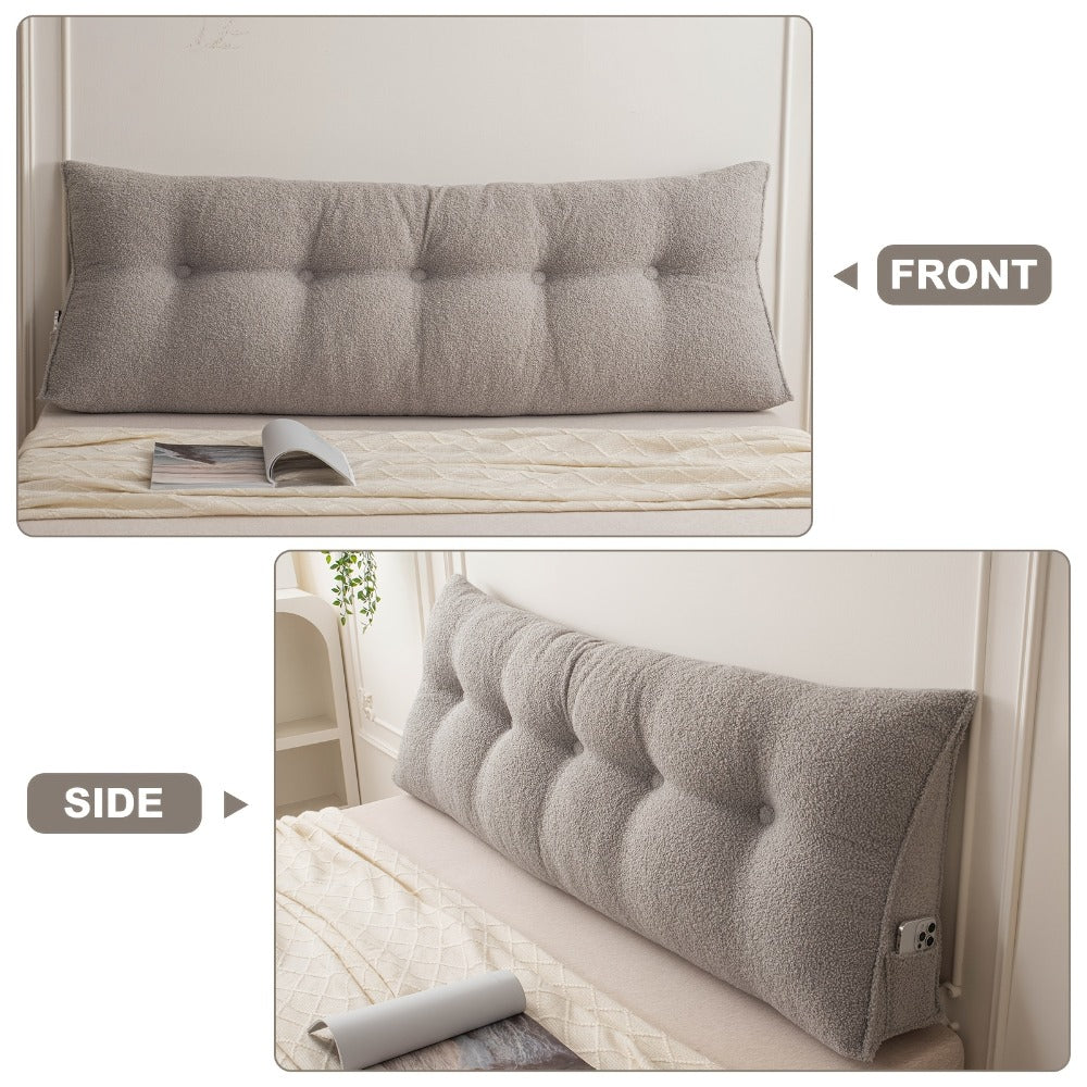 Bed Wedge Pillow Headboard Pillow with Side Pockets Removable Cover Teddy Velvet Reading Pillow Twin Queen King