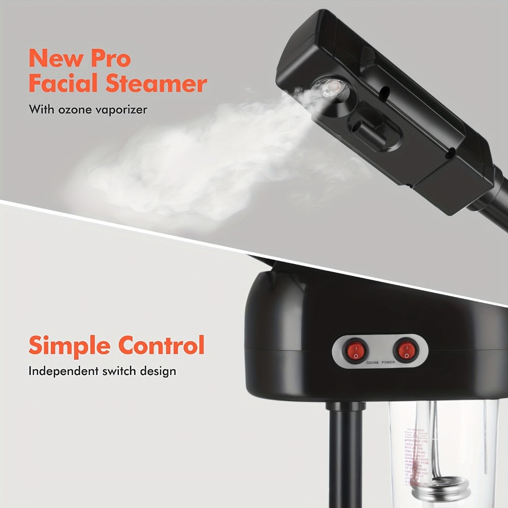 Standing Facial Steamer with Five-Wheel Rolling Base, Black or White Head and Adjustable 26.8–36.4-Inch Height