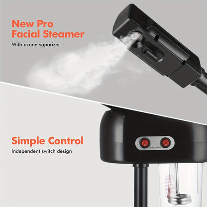 Standing Facial Steamer with Five-Wheel Rolling Base, Black or White Head and Adjustable 26.8–36.4-Inch Height