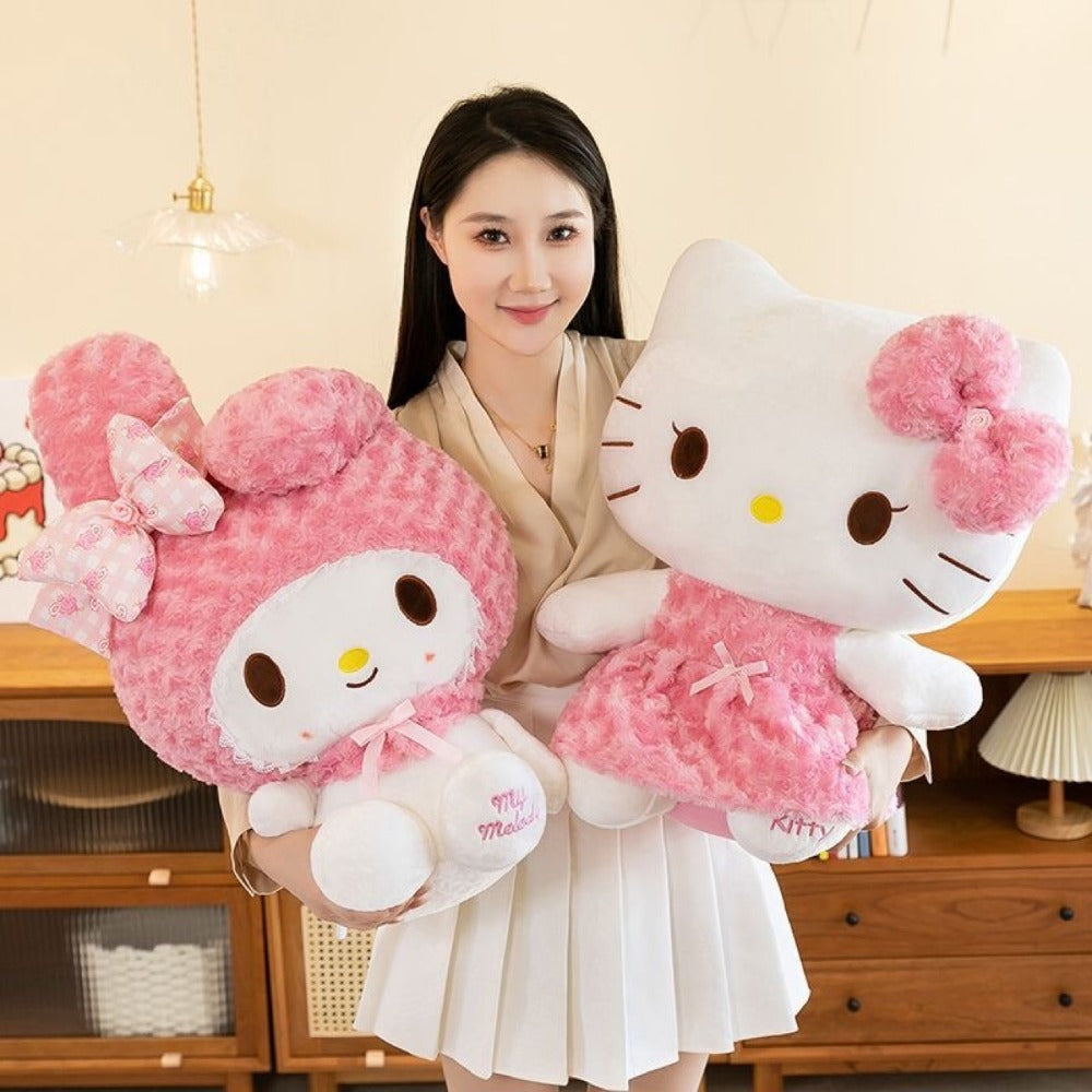 Plush Toy Hello Kitty or My Melody Rose-Pink 14-Inch Character Doll for Kawaii Display and Gifting