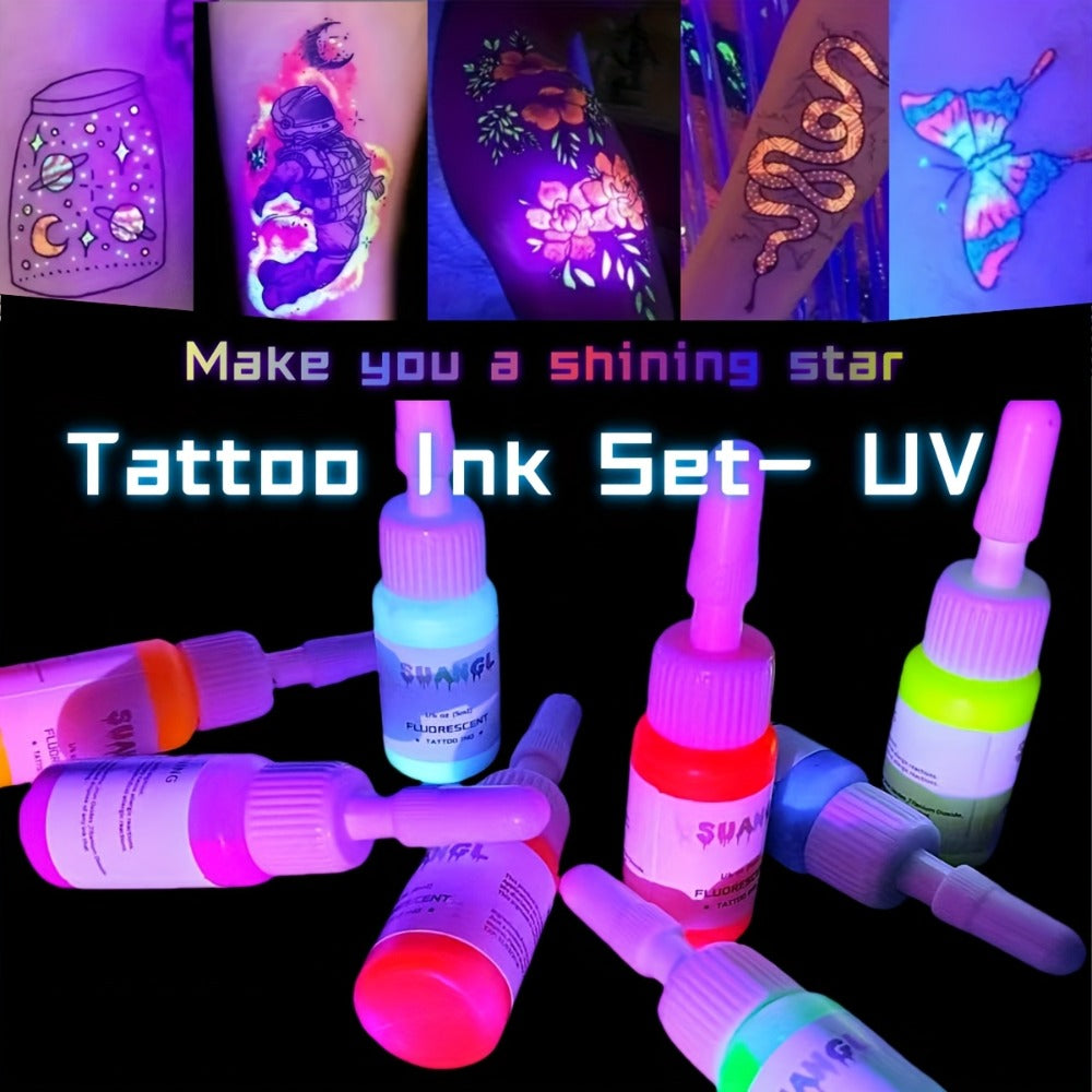 Tattoo Ink UV Fluorescent Set with 5ml Bottles in 5-, 8-, 11- or 15-Color Bottle Options with Item-Specific Color, Capacity and Bottle