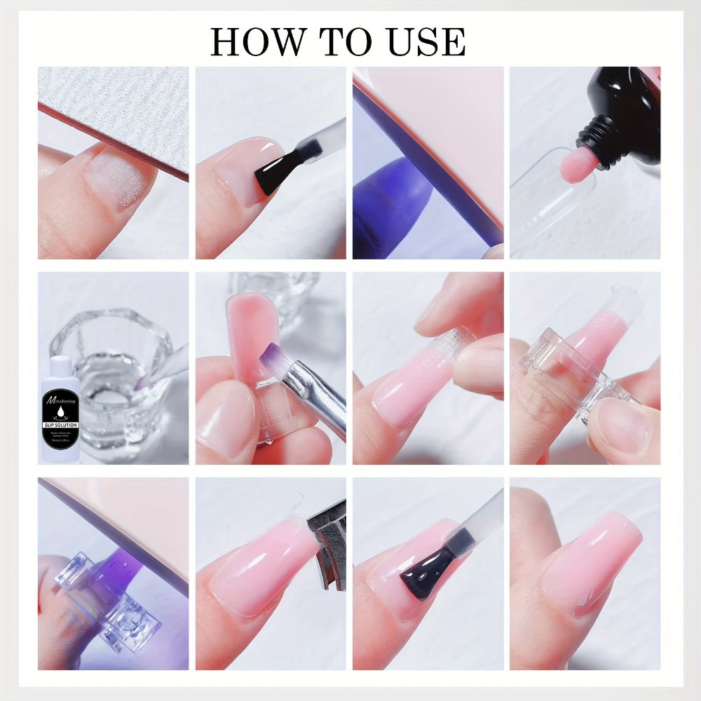 Poly Nail Gel Extension Kit 6 Colors with USB UV LED Lamp & Slip Solution – All-in-One Polygel Nail