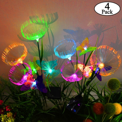 Solar Garden Light Fiber Optic Jellyfish Stakes 4-Pack with 7-Color LEDs and IP65 Rating for Outdoor Garden Decor