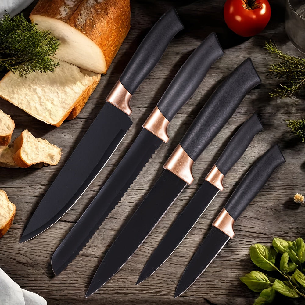 Kitchen Knife Set 19-Piece with Stainless Steel Blades, Wood Handles, Silicone Utensils, Board, Shears and Holder