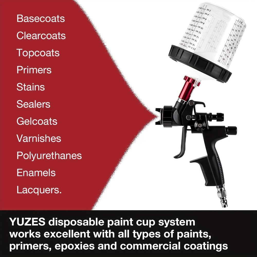 Disposable Paint Spray Gun Cup Liner & Lid System 50-Pack – Includes 50 Cup Liners, 50 Lids, Hard Cup with Retainer Ring