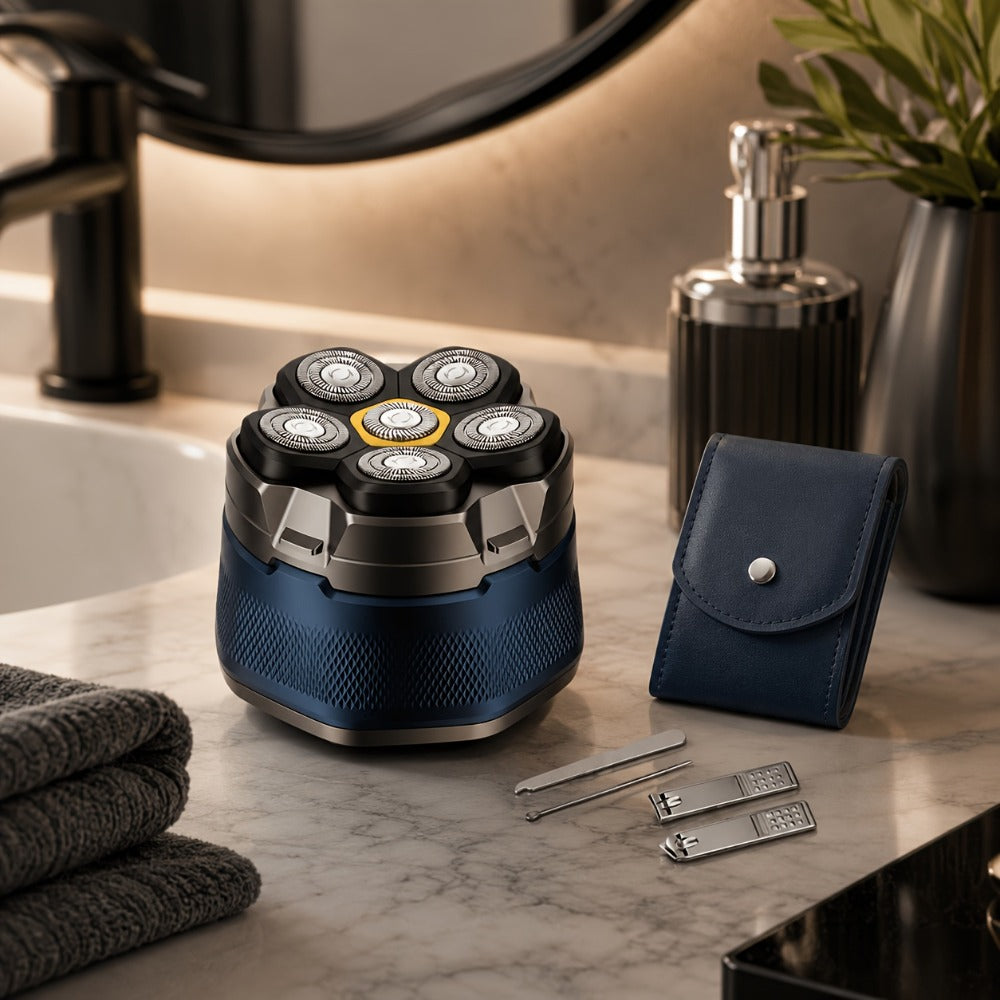 Head Shaver for Bald Men 6-Blade Electric Head Razor Magnetic Floating Blades USB-C for Everyday Face, Beard and Body Grooming