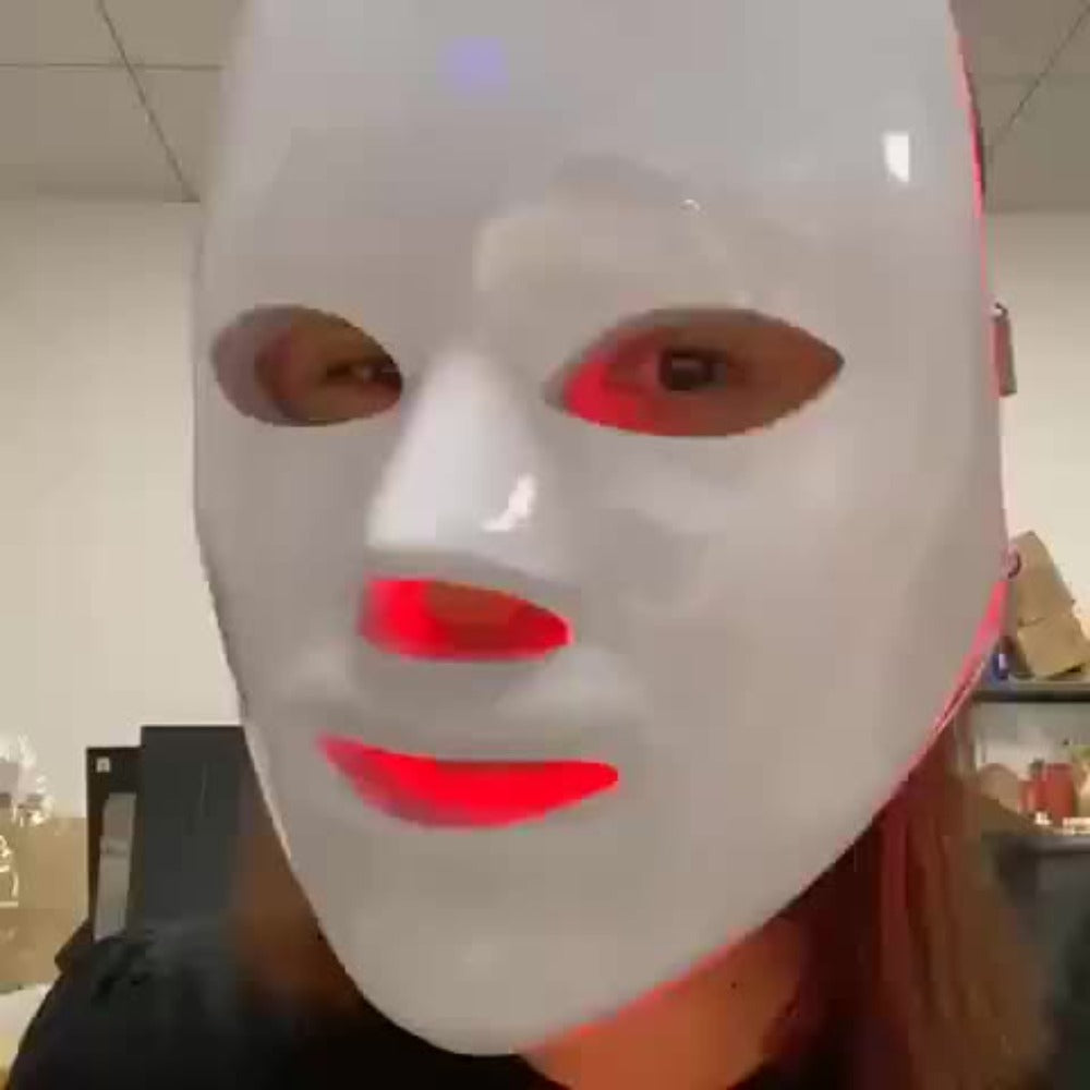 LED Light Therapy Face Mask 7-Function Photon Skin Rejuvenation Device - Red Blue Green Light for Bath Time, Home Spa and Personal Care