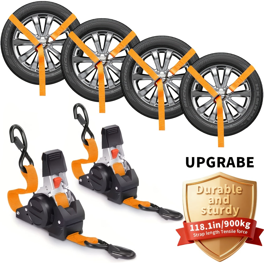 Ratchet Tie-Down Straps with Auto-Retract & Speed Control – Heavy-Duty Cargo Securing Kit with Hooks & Storage Bag | Motorcycle Transport
