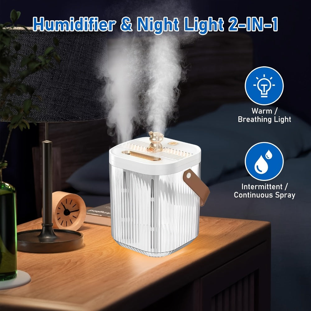 Large Humidifier 2L Smart 2-in-1 with Night Light, Dual Nozzle, 3 Mist Modes, Auto Shut-Off, Dry Burn Protection