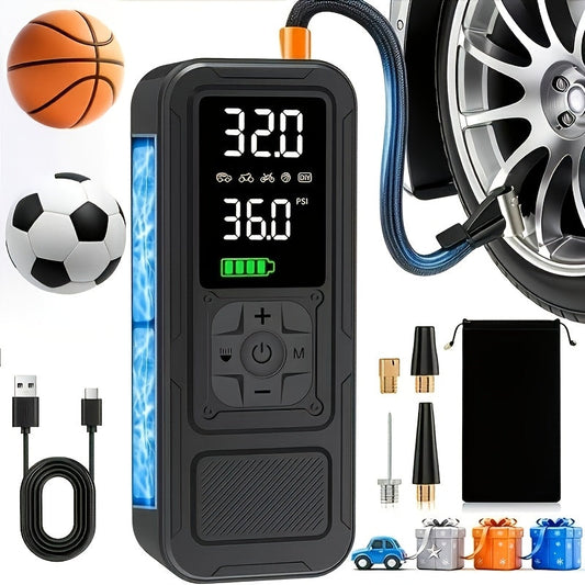 160 PSI Cordless Tire Inflator with 6000mAh Battery, Digital Pressure Display, LED Light and Nozzle Set