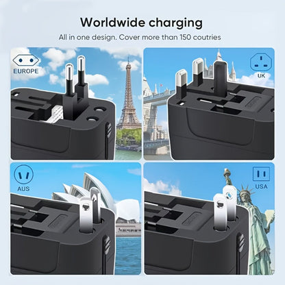 Universal Travel Adapter with Surge Protection - 2 USB & Type-C Ports, All-in-One International Plug for 350+ Countries