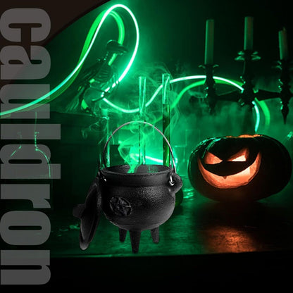 Cast Iron Cauldron with Lid & Handle, Witchcraft Incense Burner, Spell Ritual Pot, Halloween Decor