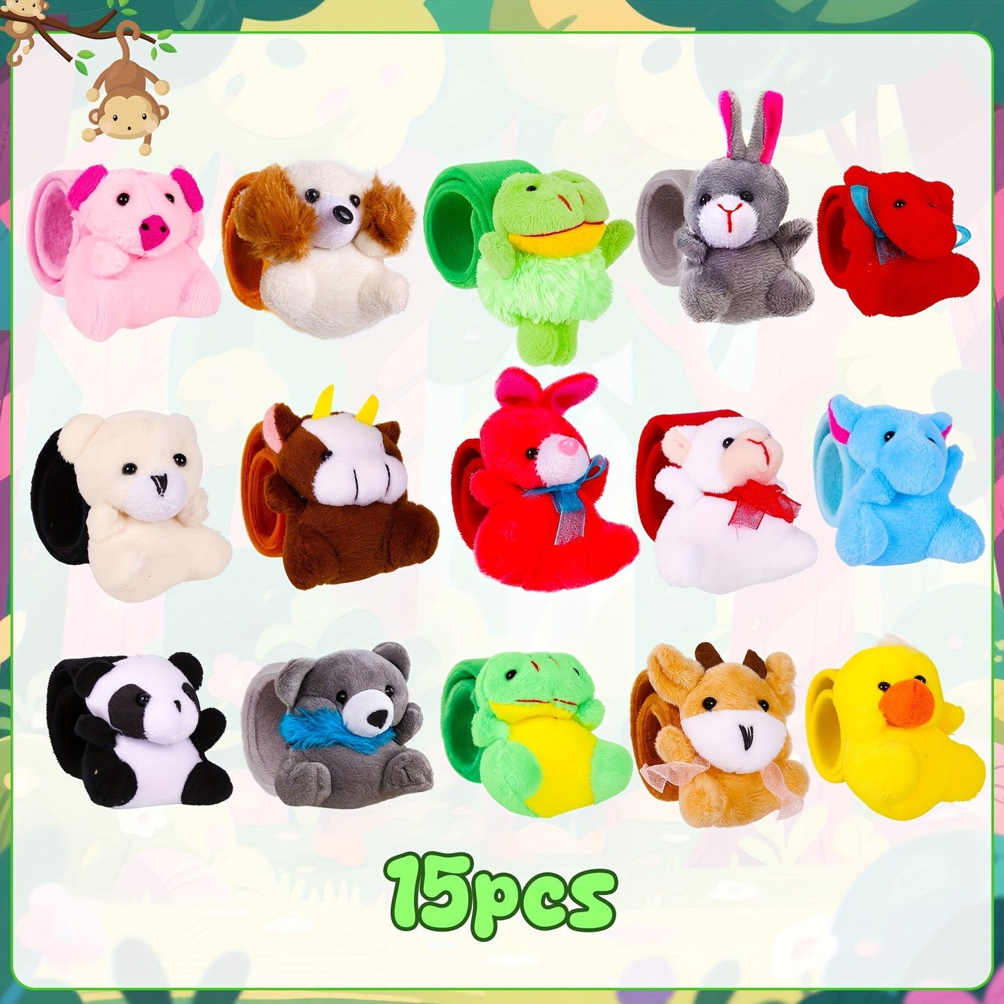 Plush Animal Slap Bracelet Assortments in 6-, 10-, 15- or 30-Piece Checkout Packs for Party Favors