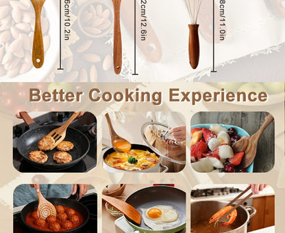 Kitchen Utensils by JIASING, 3-, 5- or 7-Piece Wood Spoon, Spatula, Ladle and Egg-Beater Set Options