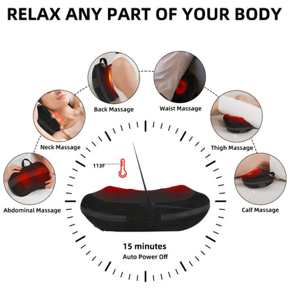 Neck & Back Massager Pillow with Heat, Wireless 3D Kneading Acupressure Electric Massage Pillow for Lumbar